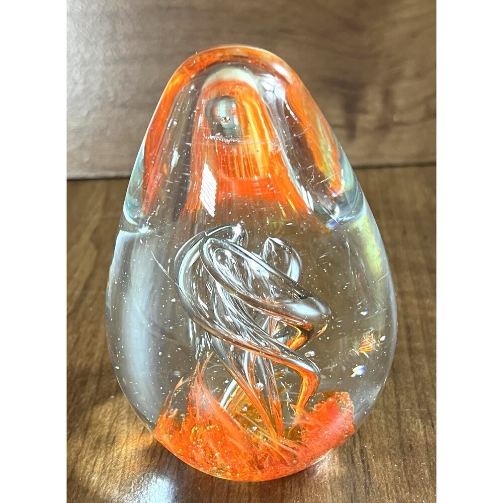 Vintage Hand Blown Glass Egg Paperweight 3.5” Tall 1” Base Diameter Collectible